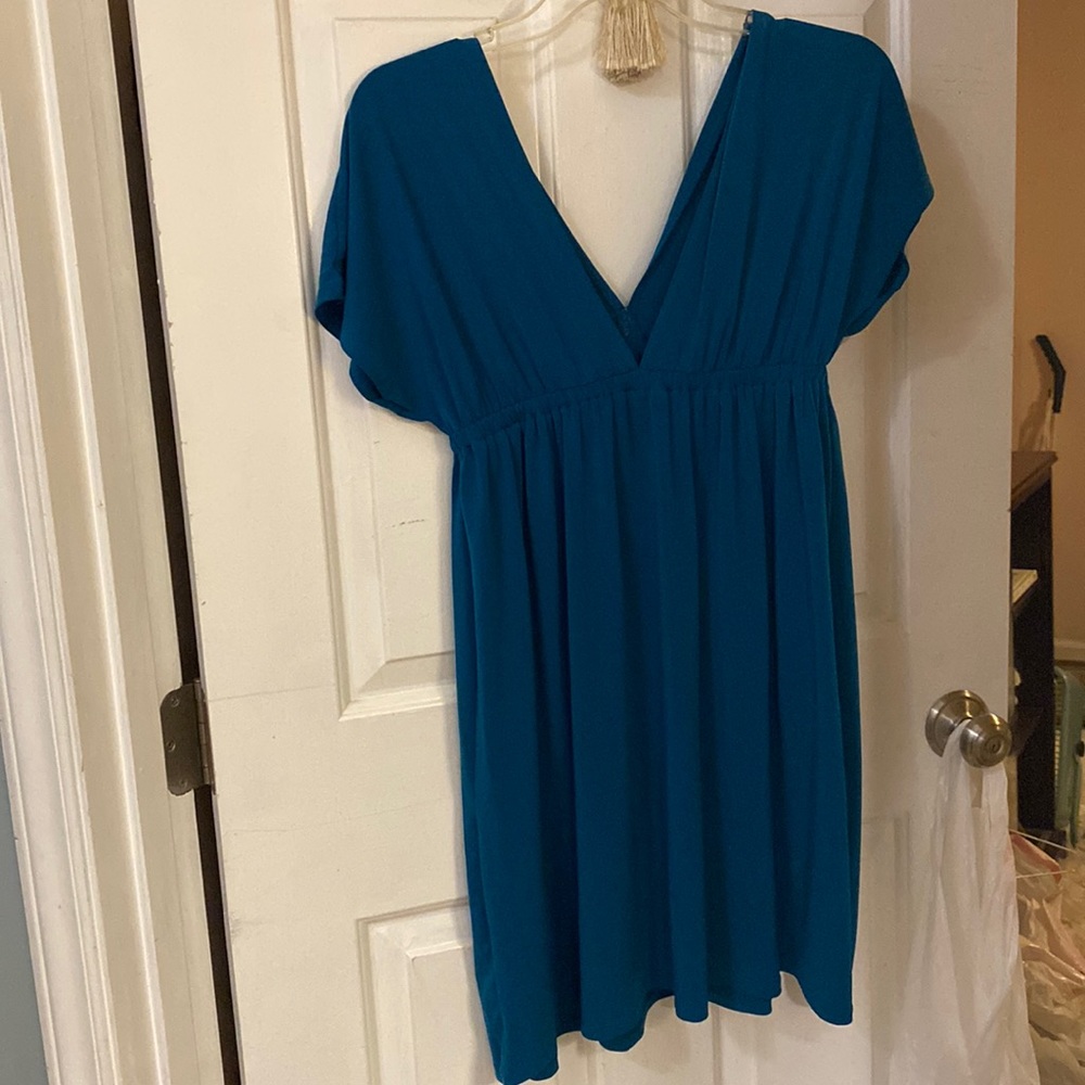 Peacock Blue Dress Low Cut xs